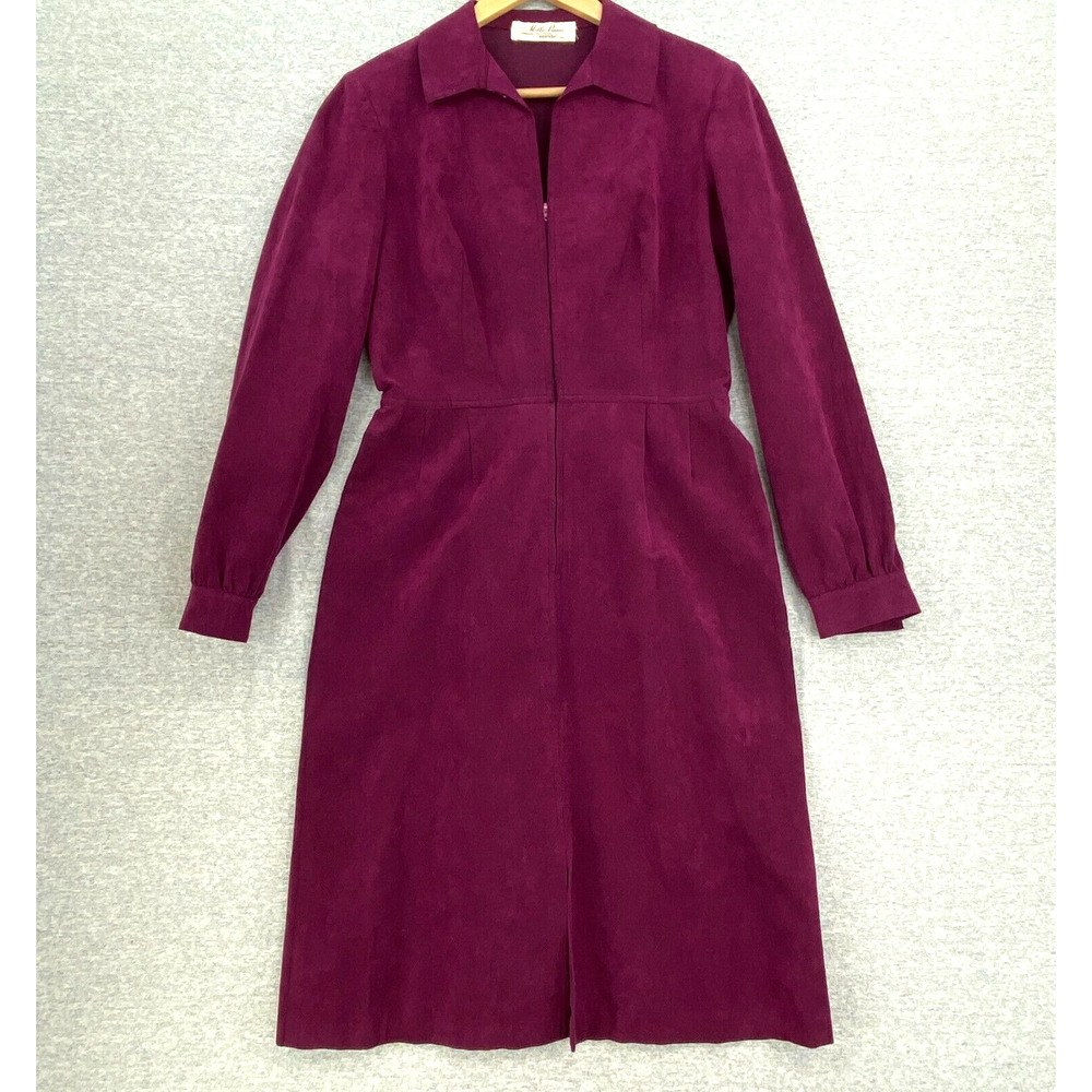 Vintage Mollie Parnis Dress Womens 10 1960s Ultra Suede Zip Up Long Sleeve USA